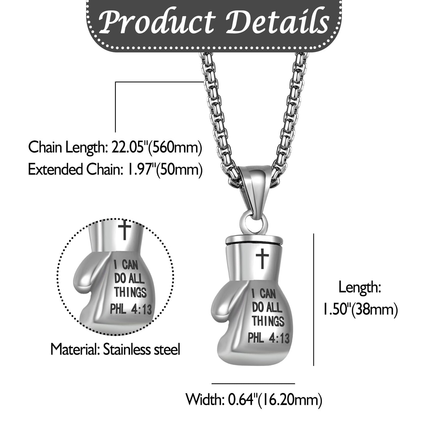 Champion's Strenght: "I Can Do All Things' Boxing Glove Necklace"